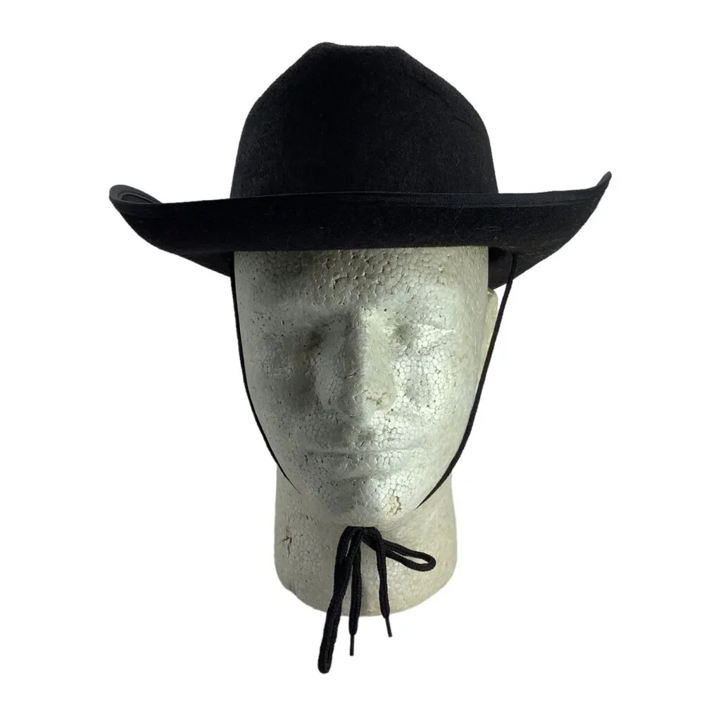 Western Cowboy Cowgirl Hat Black Felted Adult One Size Wide Brim Chin Strap